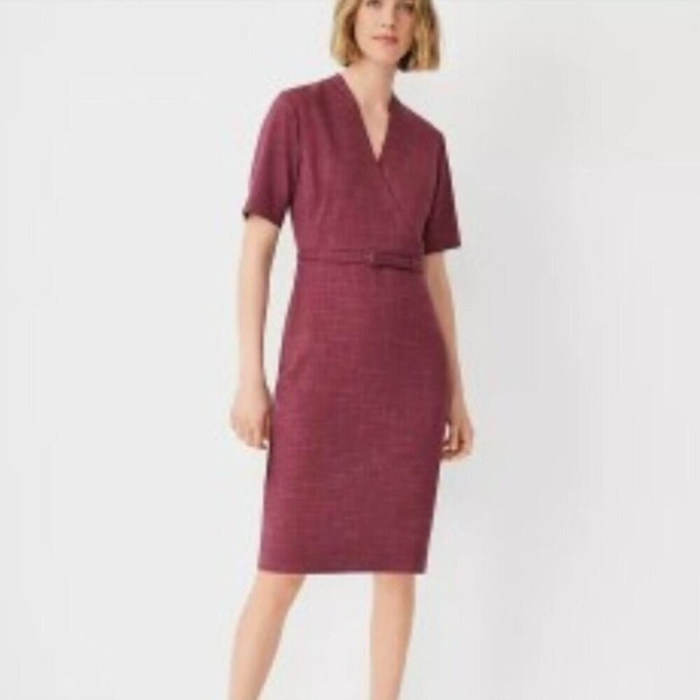 Ann Taylor Career Midi Dress Cross Weave Belted Size 2 NWT